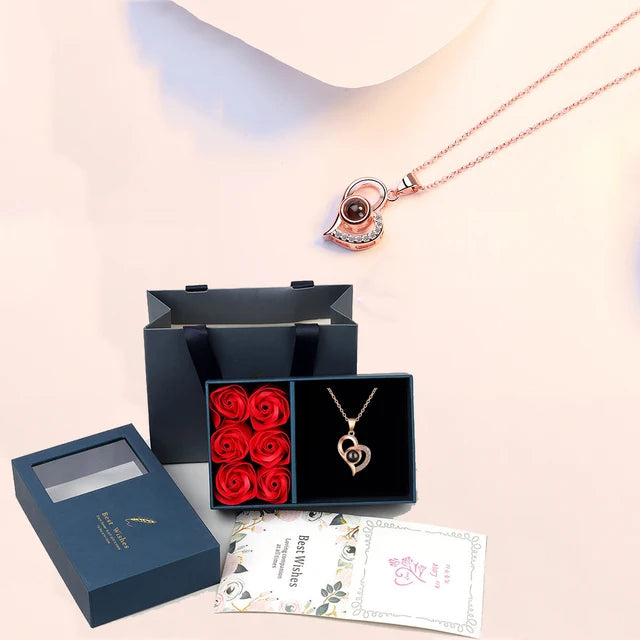 100 Languages "I Love You" Necklace (+ Rose Luxury Gift Box)