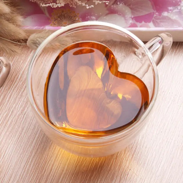 Double Wall Heart Glass Mug