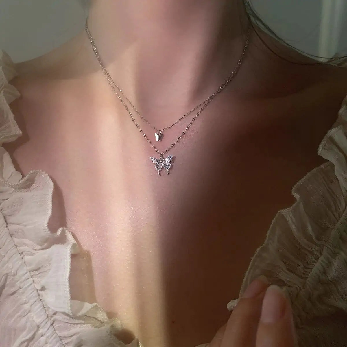 Double-Layer Butterfly Chain Necklace